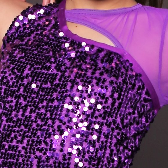 Weissman Jazz Dance Costume Asymetrical Purple Sequin Biketard - Picture 2 of 5